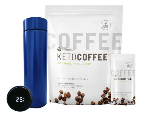 It Works! Keto Coffee, Café 15 Sobres + Regalo Termo Digital