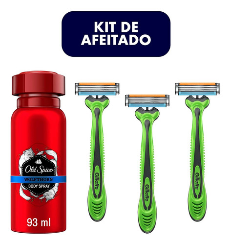 Rastrillos Gillette 3 Uds + Old Spice Body Spray 93 Ml