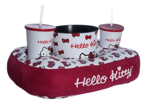 Kit Almofada Pipoca Fibra Suede Hello Kitty Cor Vermelho Desenho Do Tecido Liso