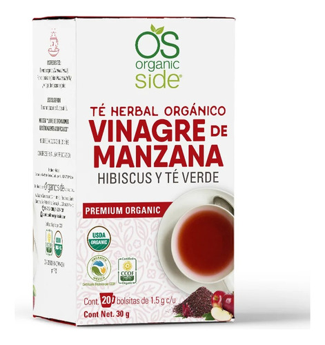 Organic Side Té Herbal Vinagre De Manzana 20 Sobres Sfn