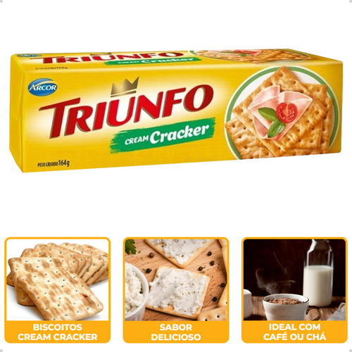 Kit 3 Biscoito Bolacha Triunfo Cream Cracker 164g