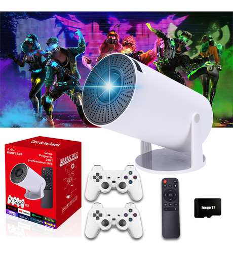 Casa de los Deseos Proyector Android Wifi HY300 Plus Portatil Mini Smart Tv 4k 1080p Led con 2 Gamepads y más de 20000 Juegos Proyectores Profesional para Celular PC TV stick