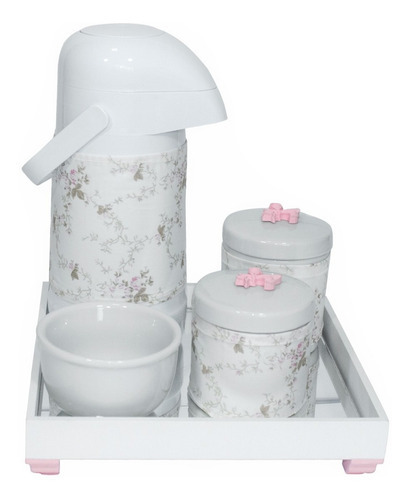 Kit Higiene Completo Pote Porcelanas Térmica Nuvem Rosa Bebê Cor Flor de Liz