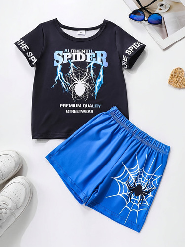 Conjunto De Camiseta Y Pantalones Cortos De Verano Con Estam