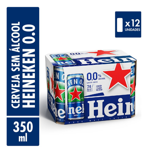 Cerveja Premium Heineken Zero Lata 350ml - 12 Unidades