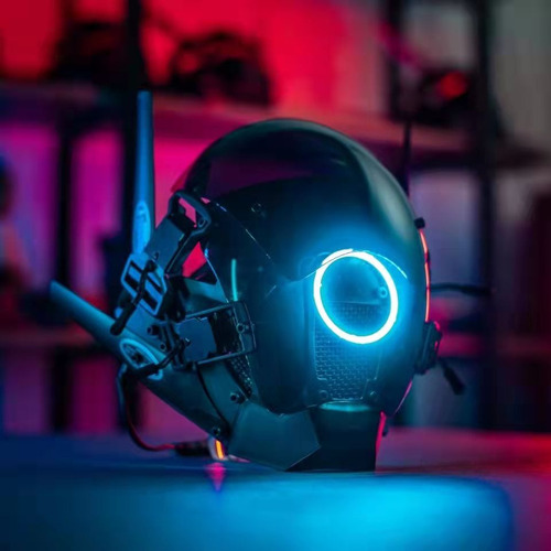 Casco Cyber Punk Mask Cool Blue Halo Con Iluminación Led Par