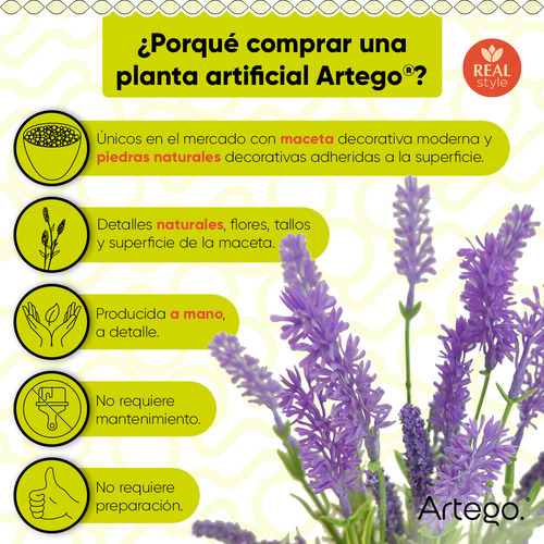 Planta Artificial Moderna Con Maceta Decorativa Real Style Lavanda Compacta Pack De 2 Unidades De 34cm De Alto Artego Para Hogar Sala Comercio Oficina