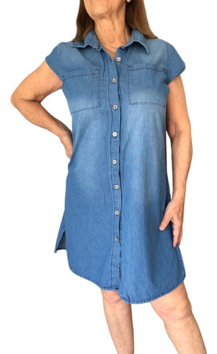  Mono Vestido Camisa Corto Jean Mujer Moda Cómodo Ldv