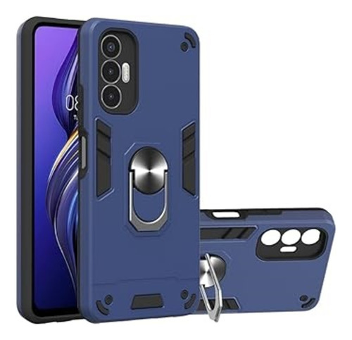 Funda Case Para Zte A71 Con Anillo Metálico Azul Antishock