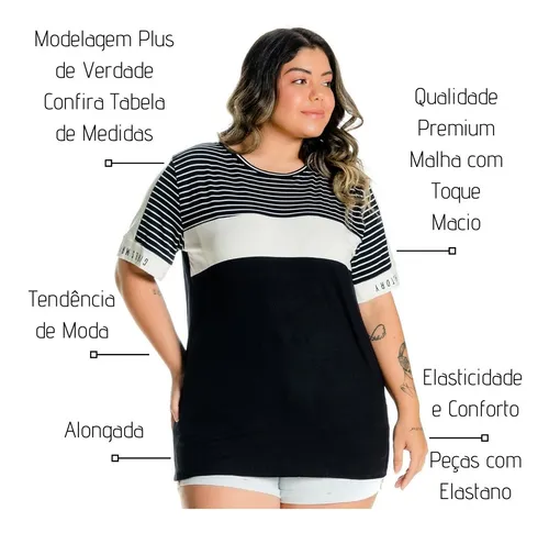 Blusa Camiseta Basica Feminina Plus Size Ate G4-102544