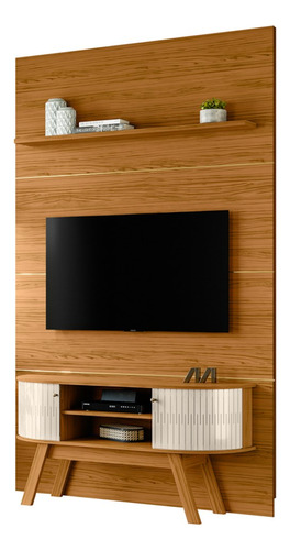 Painel Tv 65 Pol E Rack Bancada 154cm Tyrone Naturale/off Cor Marrom amarelado