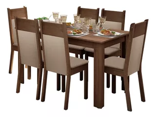 Juego Comedor Madesa Jaíne Mesa 6 Sillas Color Marrón/Crema/Beige sintético