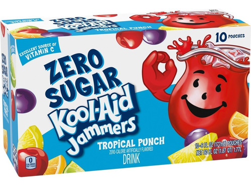 Kool Aid Jammers Tropical Punch Zero Azucar Pack 10 Jugos 