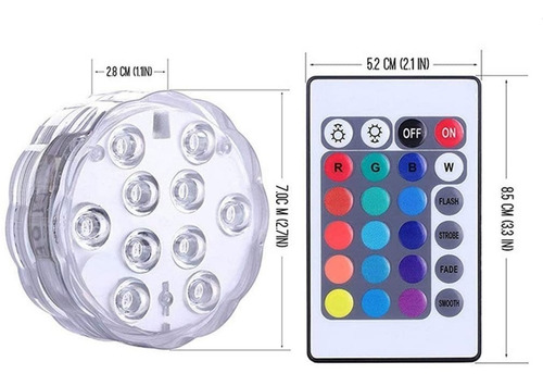 Imagen 1 de 7 de Luz Led Sumergible Con Control Remoto, Piscinas, Decoración.