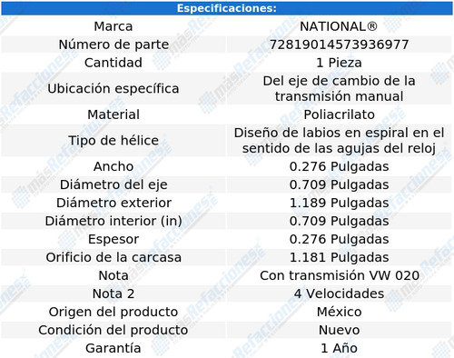 Retén Eje Transmisión Std Scirocco 75 Al 89 National
