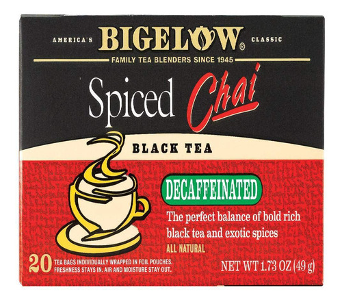 Bigelow - Bolsas De Te Chai Descafeinado Con Especias, 20 Un