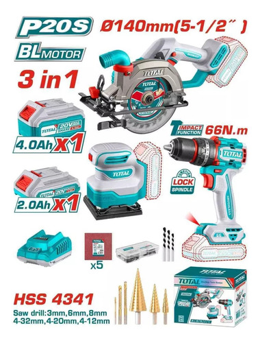 Kit Taladro - Sierra Circular - Lijadora Total Tosli241193