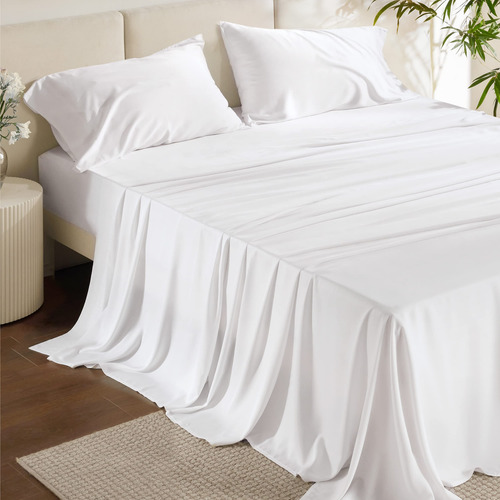 Juego De Sabanas Blancas Matrimonial Rayon De Bambu Ligeras