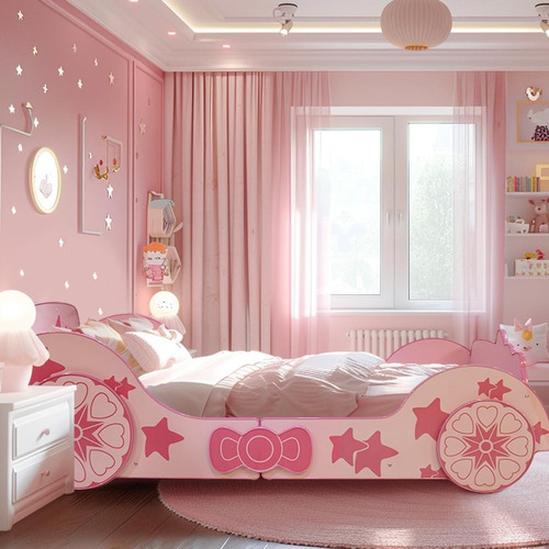 Base De Cama Hmfule Individual C/ Forma De Carro Rosa