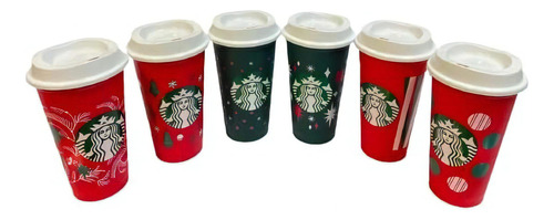 Set 6 Vasos Starbucks Reusables Holidays Cambia Color Hot Color Surtido Navidad