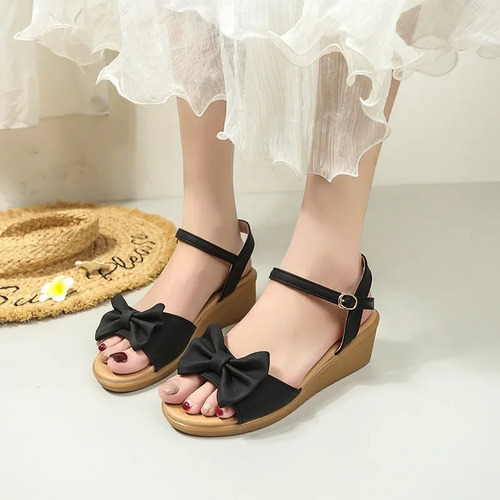 Sandalias De Cuña Bowknot Para Mujer, Estilo Coreano, Hebill