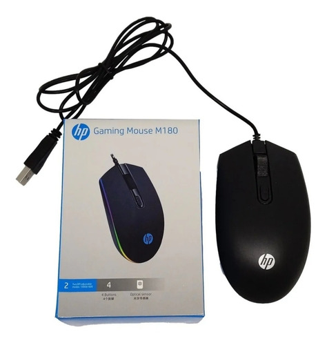 Mouse Alámbrico Hp Básico Negro Modelo M180 4 Botones