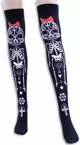 Medias Panty Bucaneras Disfraz Esqueletos Negras Halloween