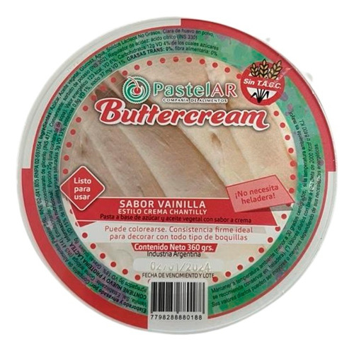 Buttercream Sabor Vainilla Estilo Crema Chantilly X 360 G