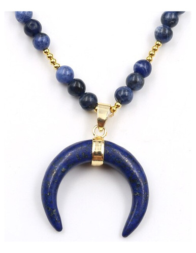 Lapislázuli-colgante De Luna Creciente, Collar De  Lapis Laz