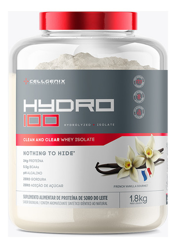Hydro 100 Whey Protein Isolado 1.800 Kg -  Cellgenix Sabor Baunilha