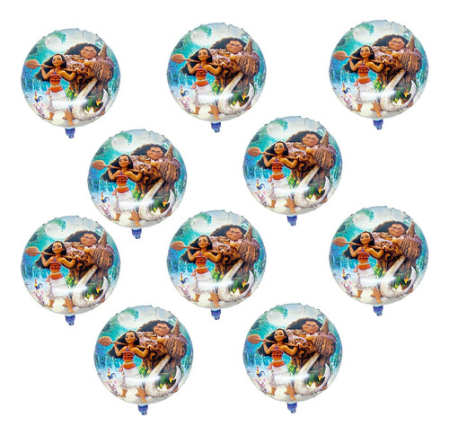 Kit 10 Balões Metalizados Moana De 45cm C/ Varetas 