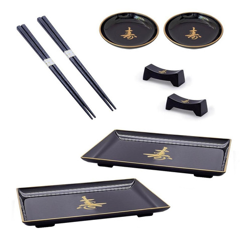 Kit Oriental P/2 Pessoas Descanso Hashi Prato Retangular Abs