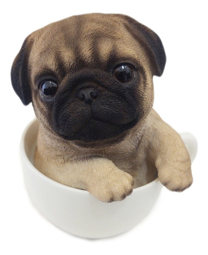 Hermosa Figura De Cachorro Pug En Tasa De Té En Fina Resina