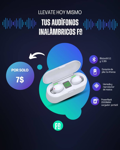 Audífonos Inalámbricos Bluetooth 5.0  + Powerbank F9  