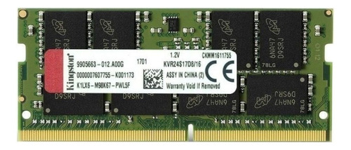 Memoria RAM ValueRAM color verde 16GB 1 Kingston KVR24S17D8/16