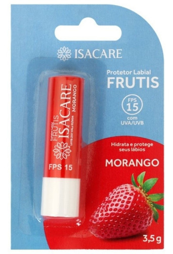 Protetor Labial Morango Fps 15 Com Cor Frutis Isacare 3,5g