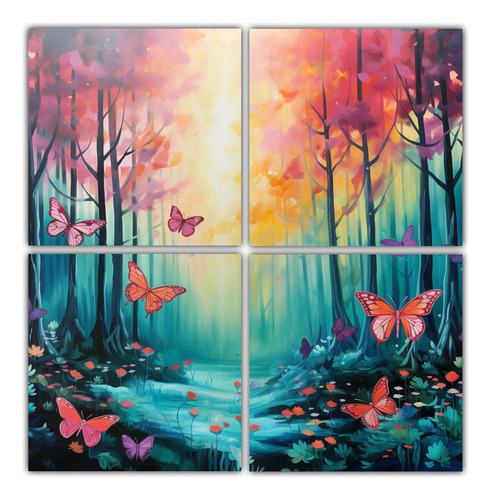 60x60cm Cuadro Moderno Con Mariposas En Un Hermoso Bosque