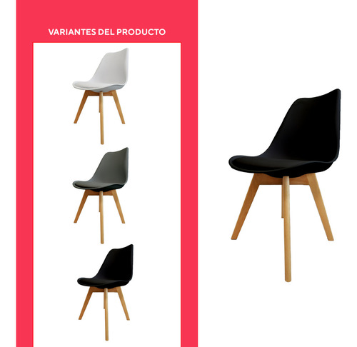 Set 2 Sillas De Comedor Tulip Patas De Madera Asiento Colcho Estructura de la silla Negro