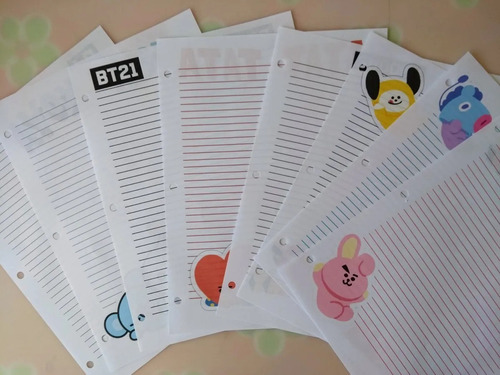 Bts | Kpop | Hojas Para Carpeta Bt21 | 50 Piezas 