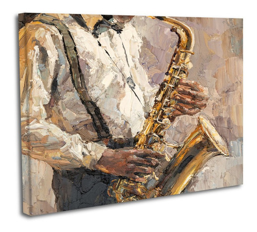 Cuadro Lienzo Canvas 45x60cm Pintura Saxofon Tocando Oleo