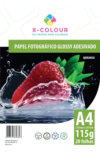 Imagem 1 de 1 de Papel Fotografico Glossy Adesivo A4 20 Folhas 115g X-colour