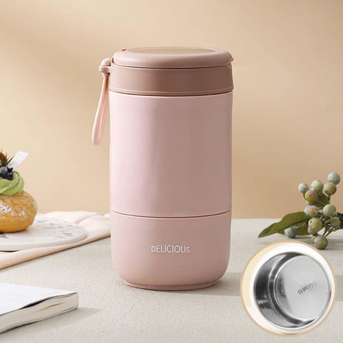 Contenedor De Almuerzo Termo Tarro De Comida Acero Rosado