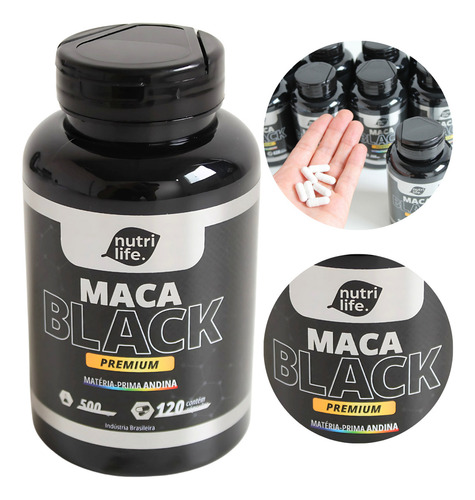 Maca Peruana Preta Premium Pura 120 Cápsulas 500mg Sabor Sem Sabor