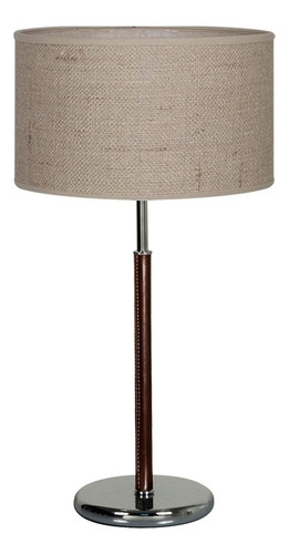 Velador Moderno Tela Led Living Habitacion Cromado Mesa Lds Pantalla Cilindrica Cañamo Oscuro