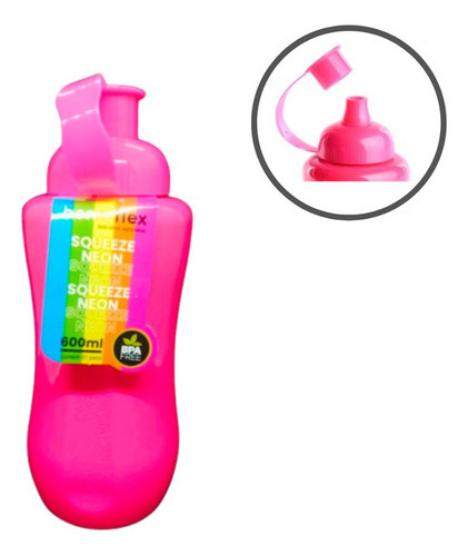 Garrafinha Squeeze Cor Neon Garrafa Escolar De Água 600 Ml Cor Rosa