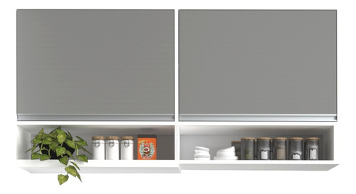 Mueble Alacena Moderna 140 Cocina 2 Ptas Especiero Melamina+ Color Gris Macadan -blanco