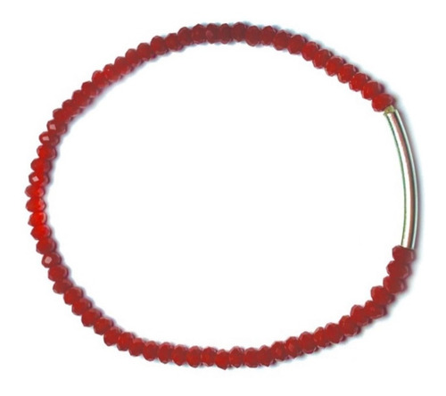 Pulsera Cristal Rojo Tubo Plata Fina 925