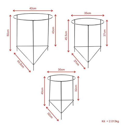 Imagem 3 de 4 de Kit 3 Suportes Para Vasos Em Aramados Preto