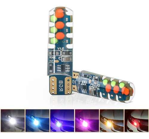 2 Ampolletas Led T10 Cob Rgb Multicolor Control W5w Cola Pez