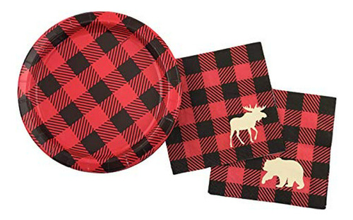 Set De Fiesta De Cumpleaños Lumberjack - 16 Platos De Papel 